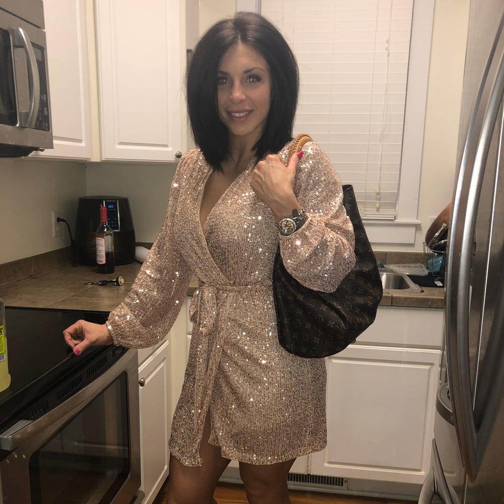 Rose gold glitz thin tie wrap dress